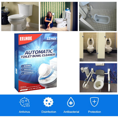 Toilet Bowl Cleaner Tablets, 12-Pack Automatic Toilet Cleaning Pods, Removes Limescale Stains Odor & Freshens Bathroom