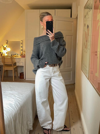 Elinor off shoulder knit - Grey