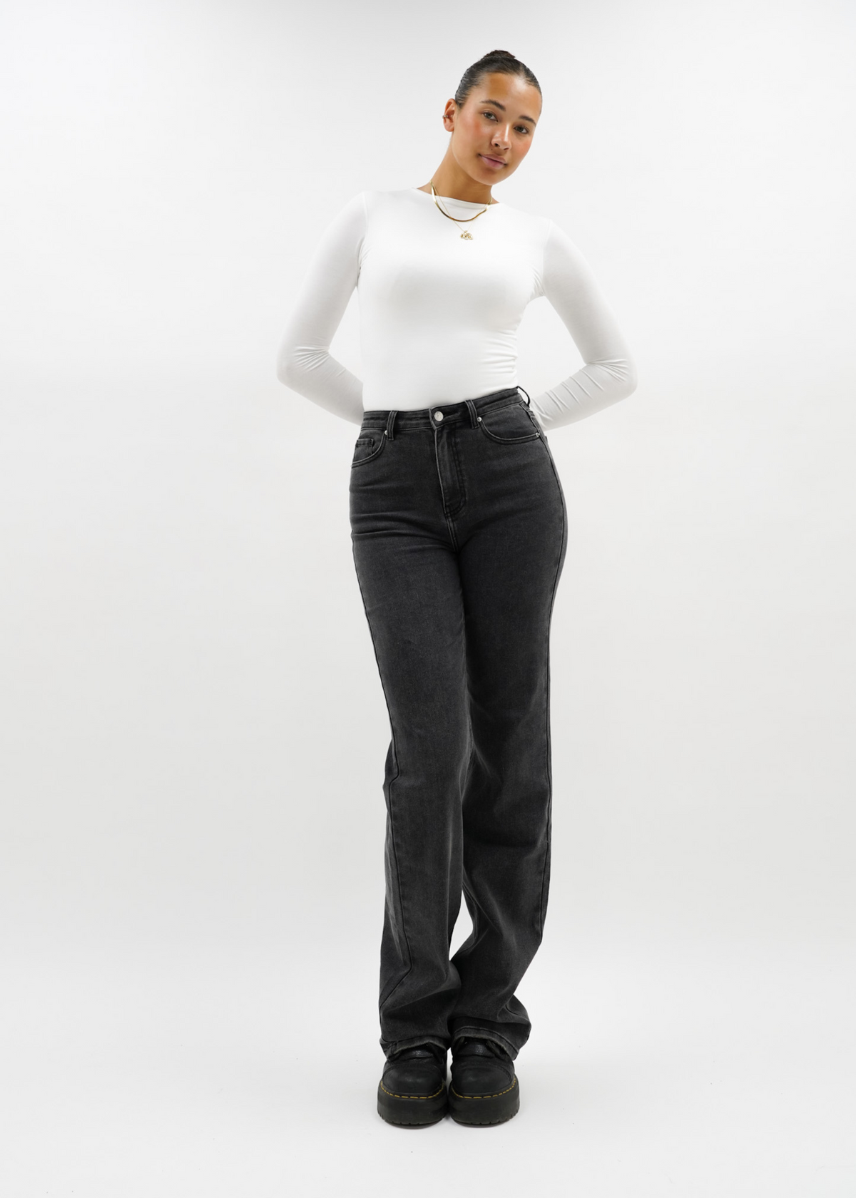 High waist wide leg jeans dark grey (tall)