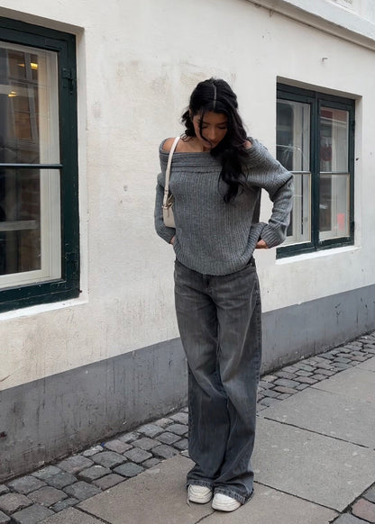 Elinor off shoulder knit - Grey