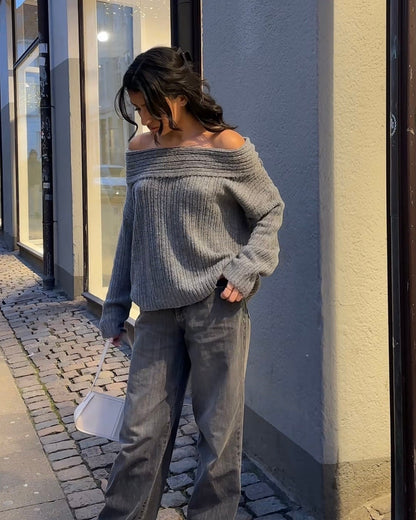 Elinor off shoulder knit - Grey