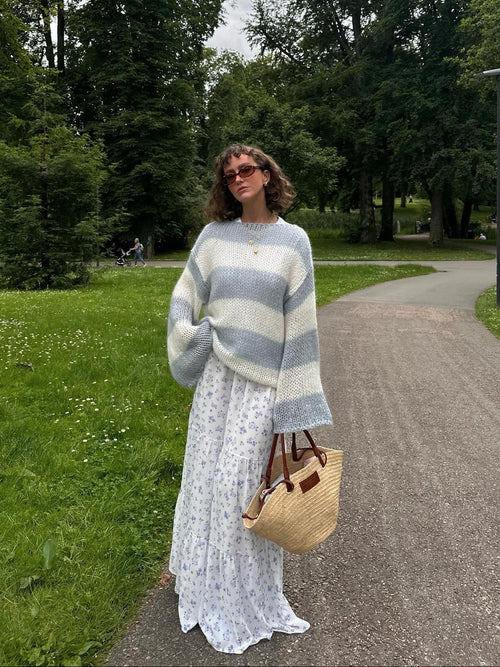 Manda striped knit - Light blue/white
