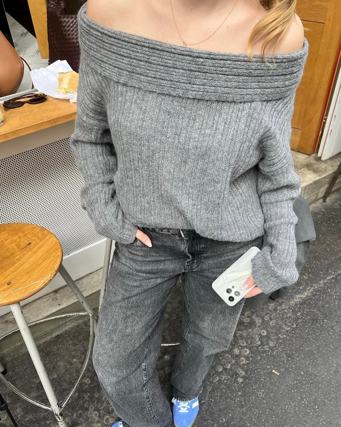 Elinor off shoulder knit - Grey