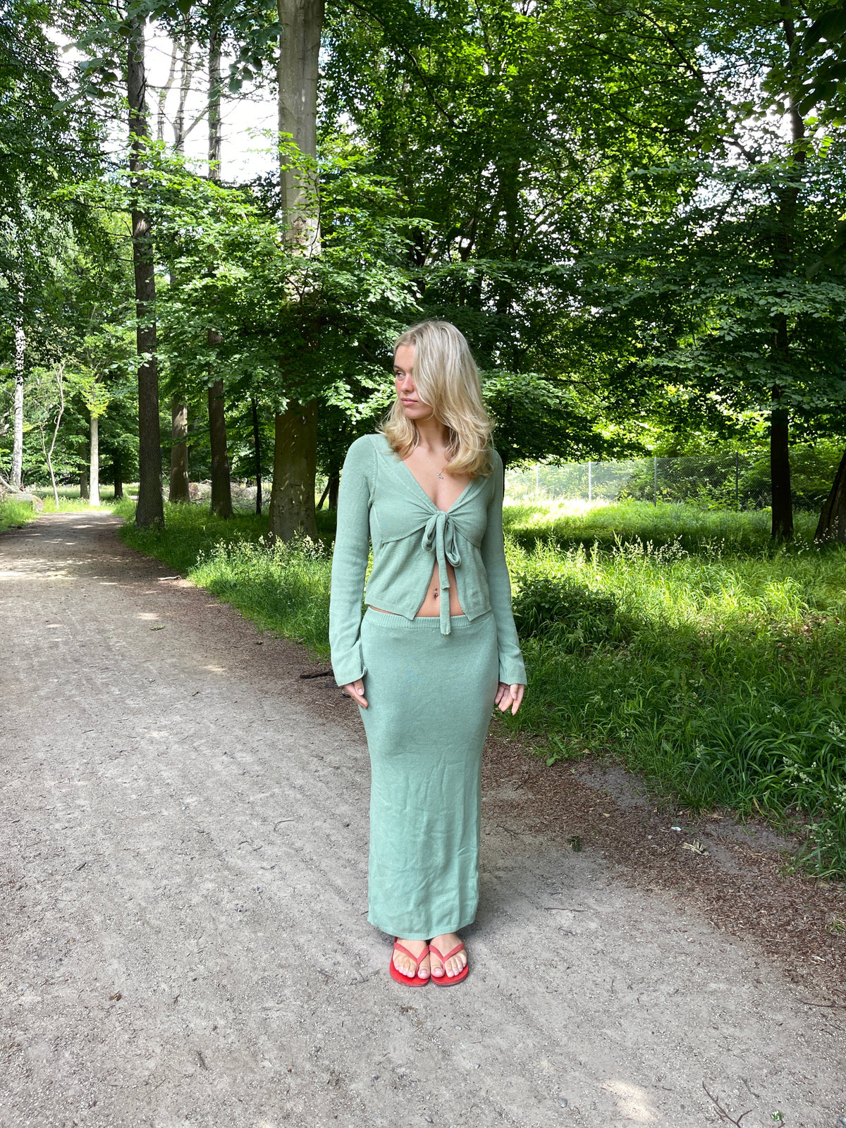 Ines knitted blouse with ties - Dusty green