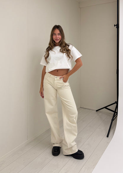 Mid waist super wide leg jeans crème (tall)