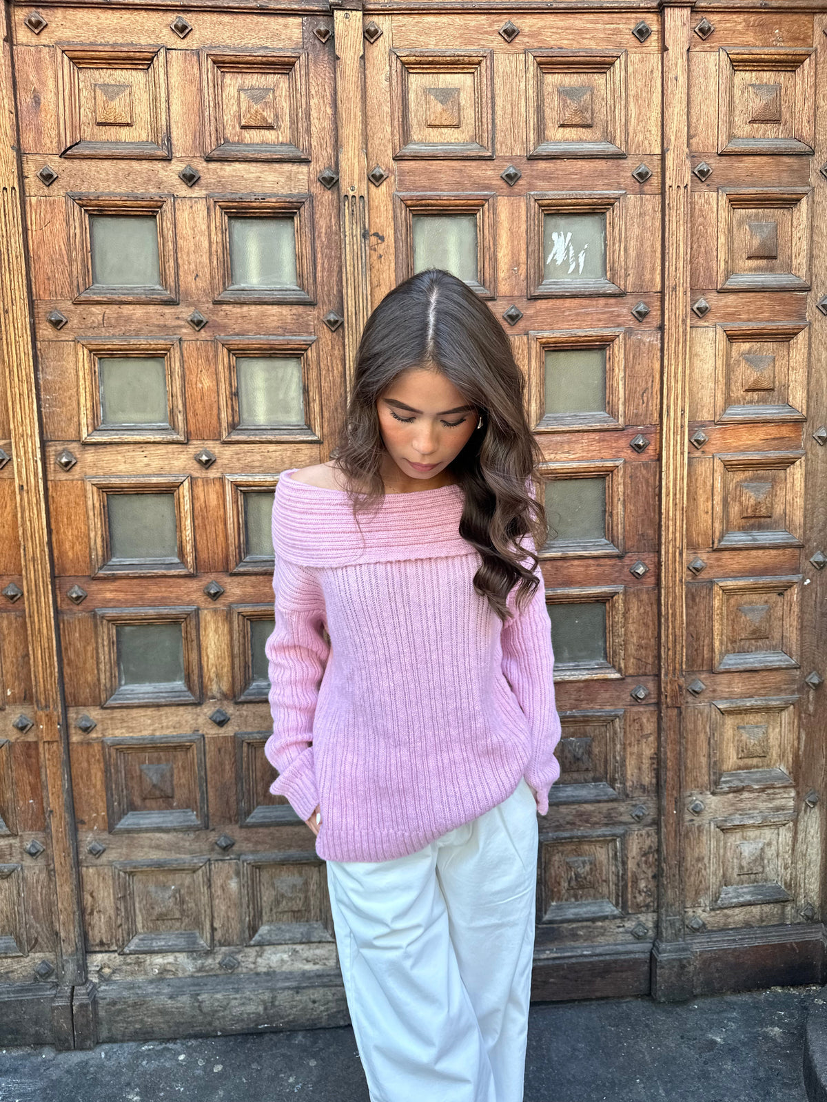 Elinor off shoulder knit - Pink