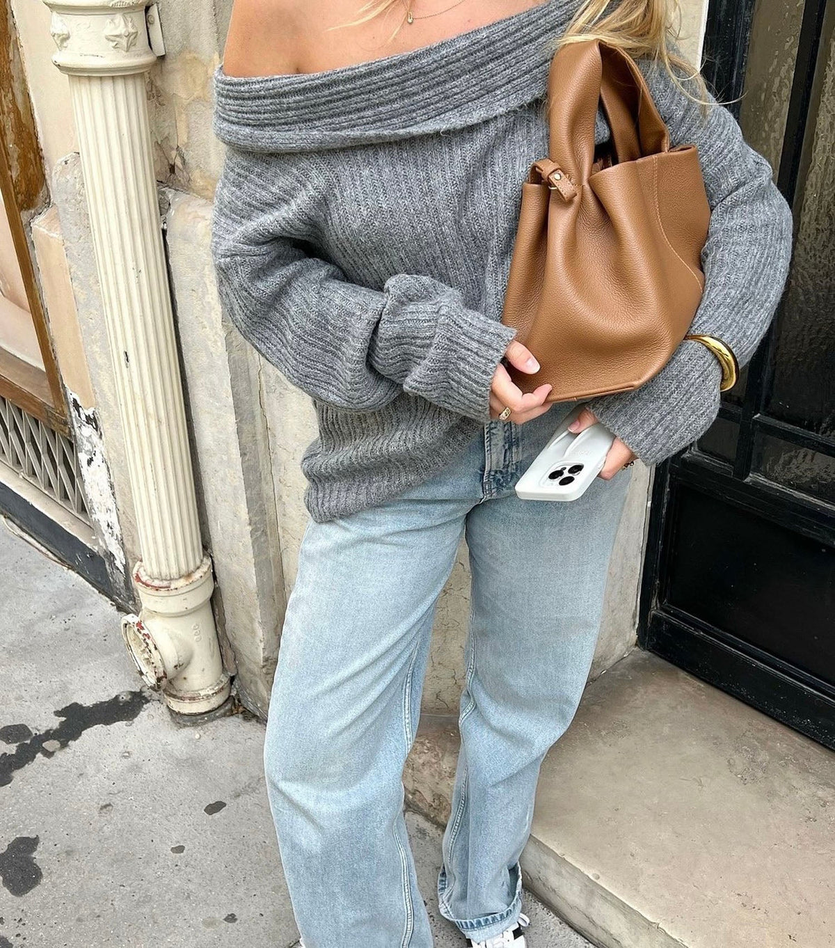 Elinor off shoulder knit - Grey