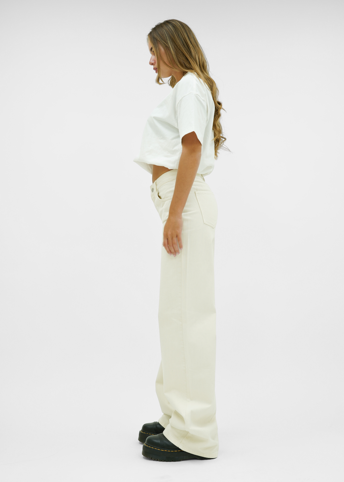 Mid waist super wide leg jeans crème (tall)