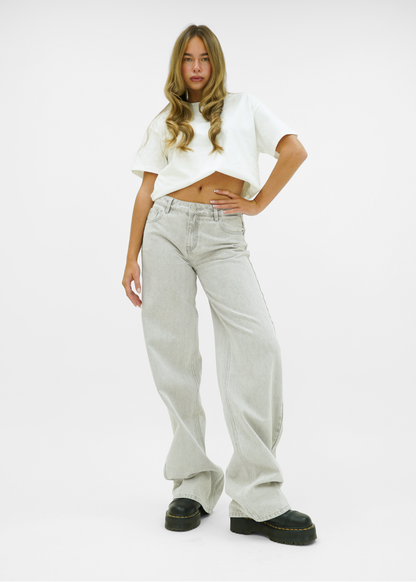 Mid waist super wide leg jeans light washed grey (tall)