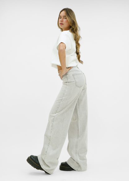 Mid waist super wide leg jeans light washed grey (tall)