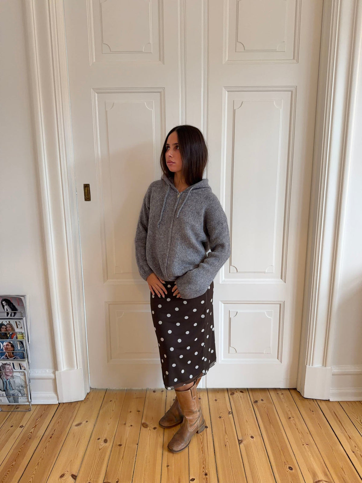 Gregina knitted hoodie with zip - Grey