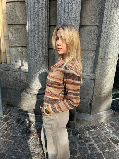 Bernie knit with buttons and stripes - Brown