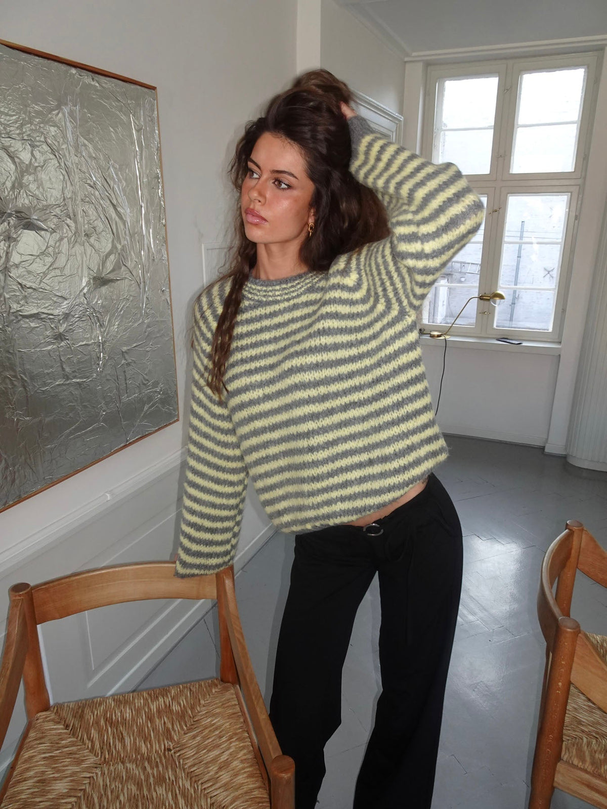 Zeya knit with stripes - Yellow/grey