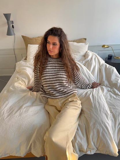 Zeya knit with stripes - White/taupe