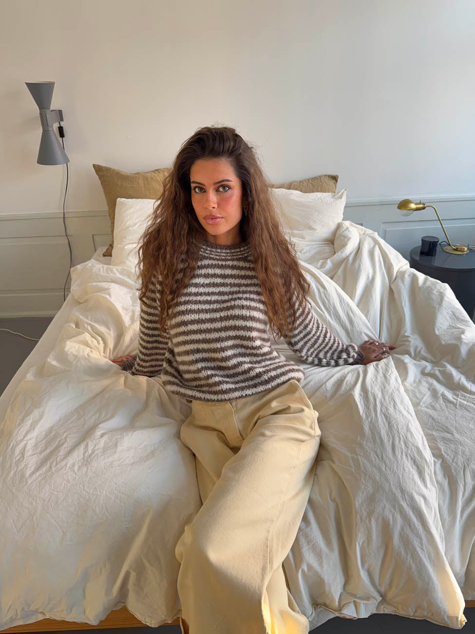 Zeya knit with stripes - White/taupe