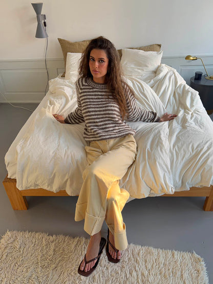 Zeya knit with stripes - White/taupe