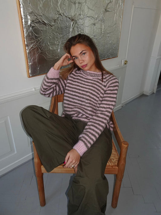 Zeya knit with stripes - Baby pink/taupe