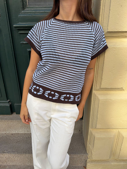 Alfi knitted striped T-shirt - Blue/brown