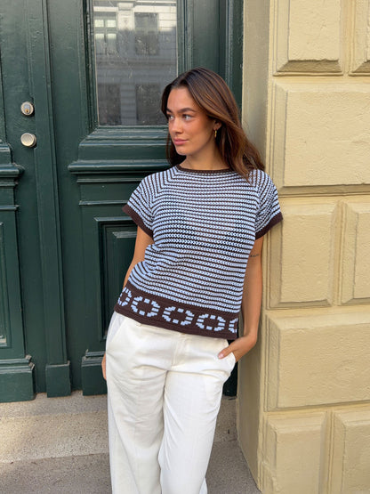 Alfi knitted striped T-shirt - Blue/brown