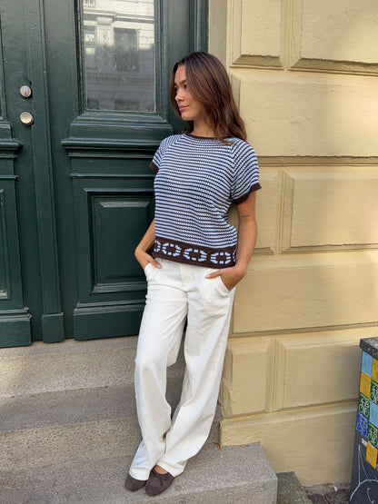Alfi knitted striped T-shirt - Blue/brown