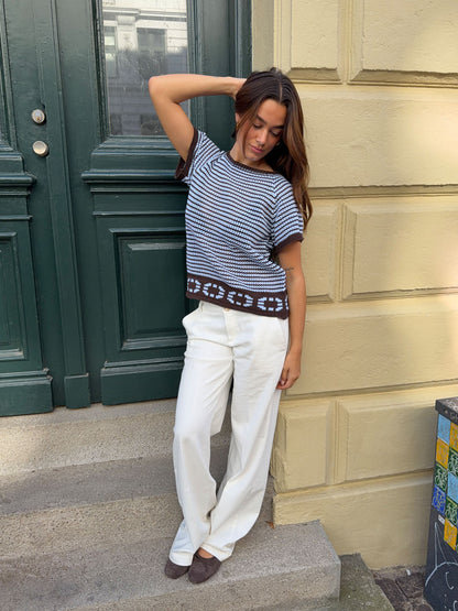 Alfi knitted striped T-shirt - Blue/brown
