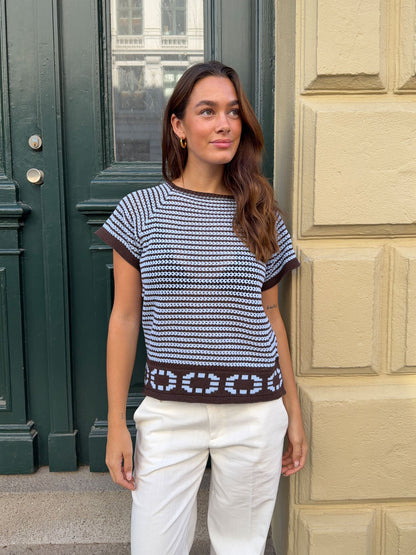 Alfi knitted striped T-shirt - Blue/brown