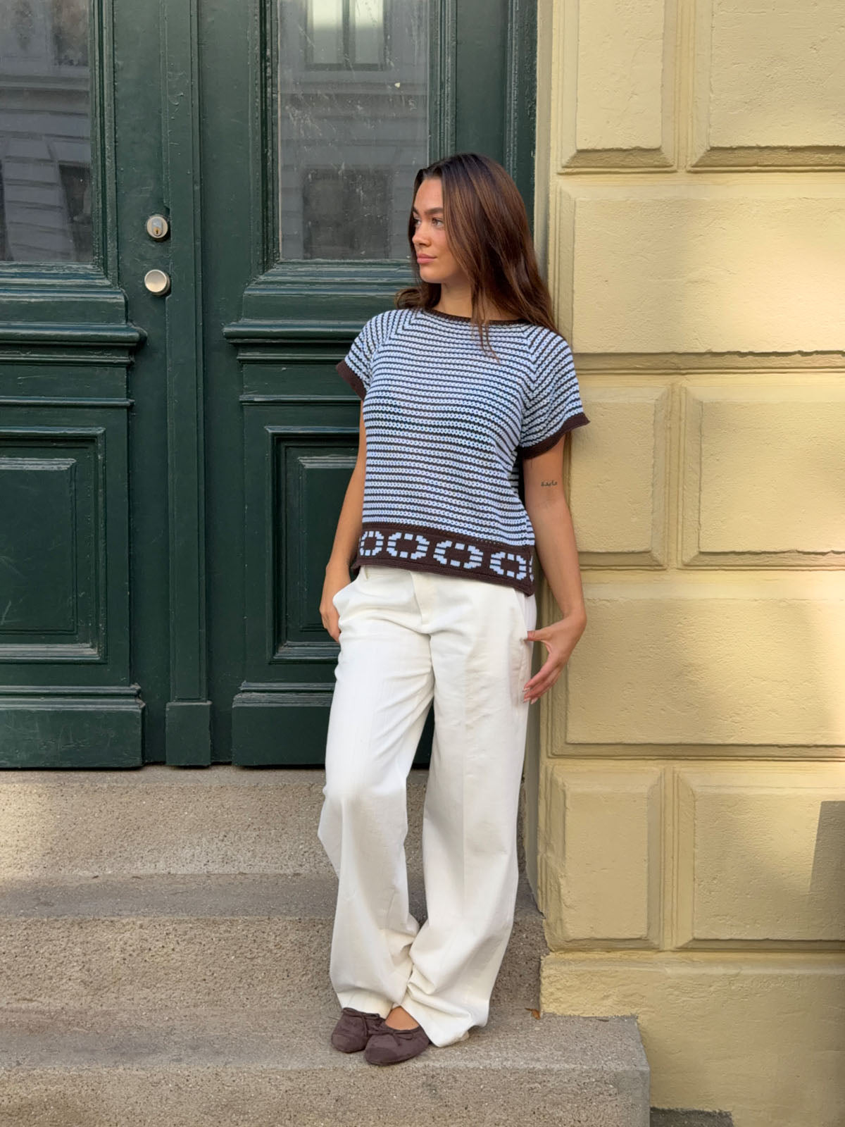 Alfi knitted striped T-shirt - Blue/brown