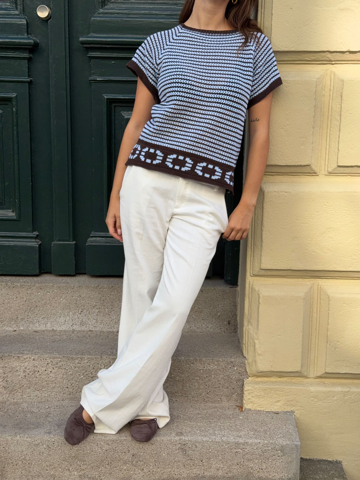 Alfi knitted striped T-shirt - Blue/brown