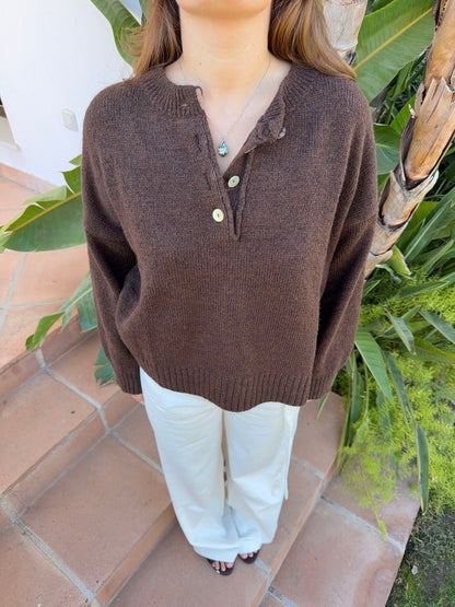 Evelisse knit with buttons - Brown