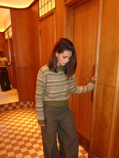 Melia knit blouse with stripes - Green/beige